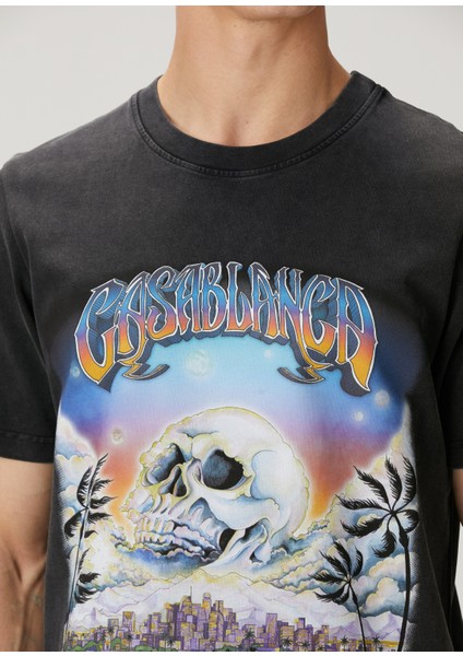 Siyah Figür Baskılı Organik Pamuk T-Shirt indirimleri
