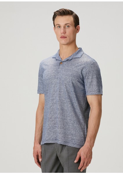 Mavi Polo Yaka Yün Karışımlı Keten T-Shirt modelleri