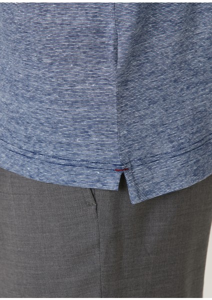 Mavi Polo Yaka Yün Karışımlı Keten T-Shirt