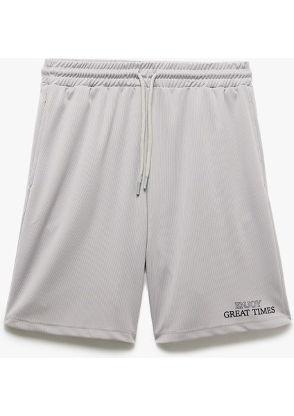 Yeni Sezon Beli Bağcıklı Baskılı Cep Detaylı Oversize Spor Şort