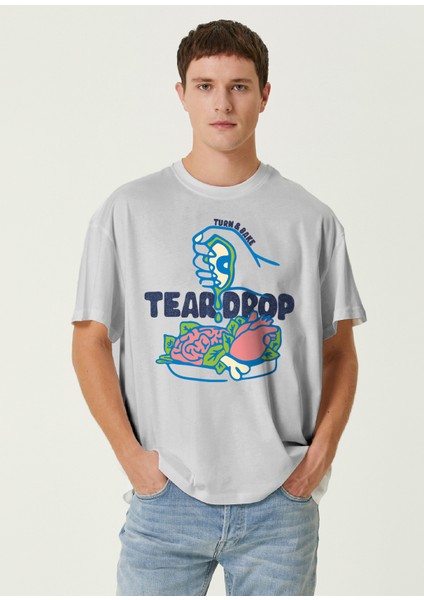 Teardrop Baskılı Kum Rengi Kısa Kollu Erkek T-Shirt