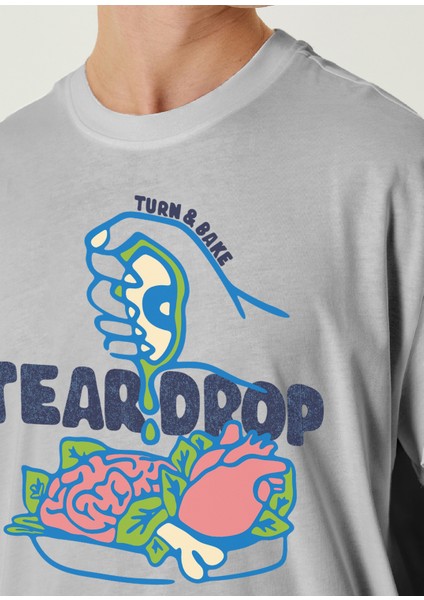 Teardrop Baskılı Kum Rengi Kısa Kollu Erkek T-Shirt