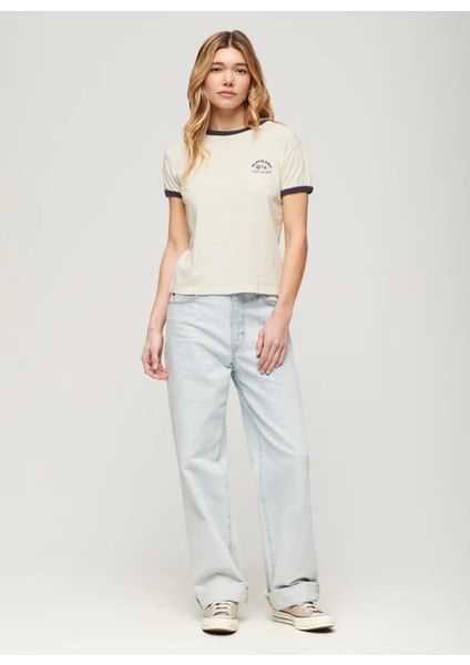 Yuvarlak Yaka Baskılı Beyaz Kadın T-Shirt W1011387A