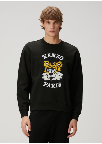 Siyah Logo Nakışlı Sweatshirt