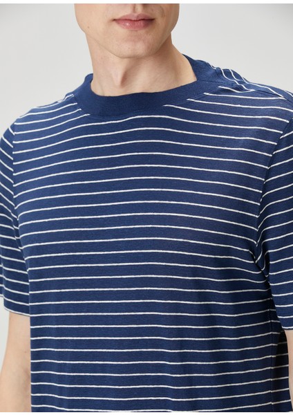 Mavi Beyaz Çizgili Keten T-Shirt indirimleri