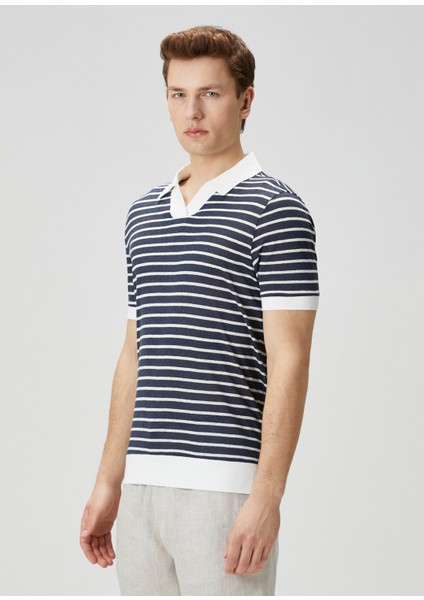 Lacivert Polo Yaka Keten T-Shirt modelleri