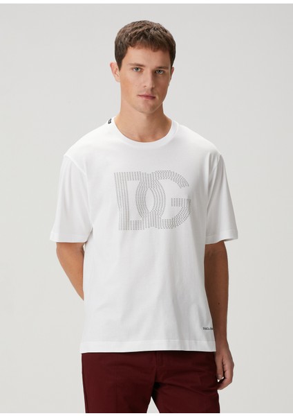 Beyaz Logo Desenli T-Shirt