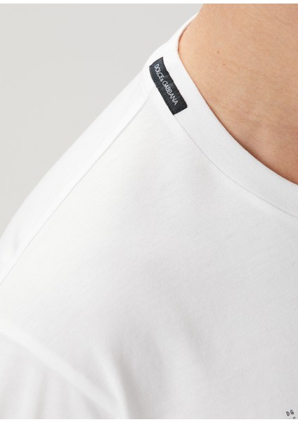 Beyaz Logo Desenli T-Shirt