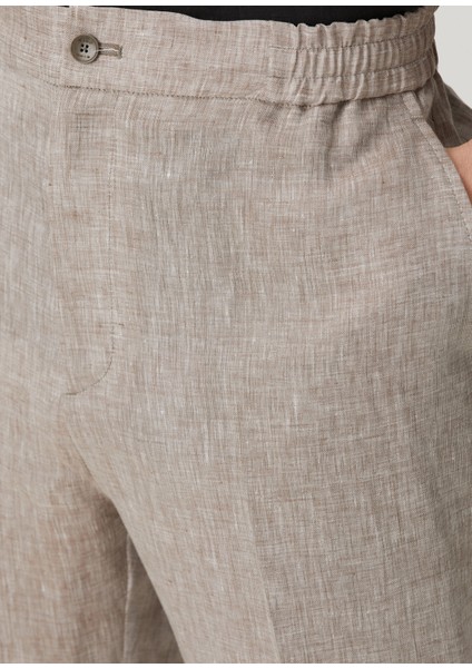 Koyu Bej Keten Pantolon