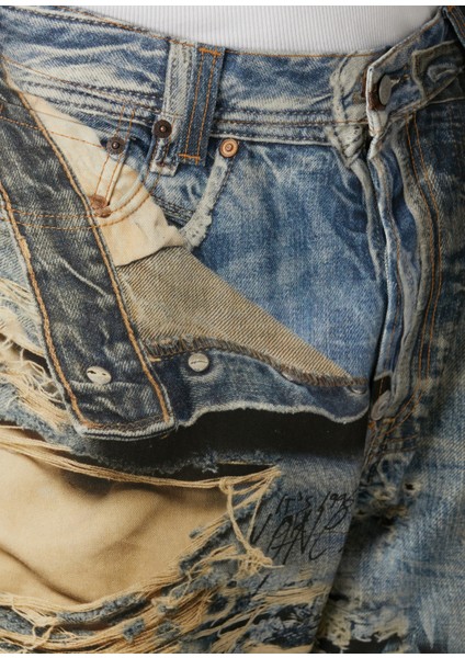 Super Baggy Fit Mavi Baskılı Jean Pantolon