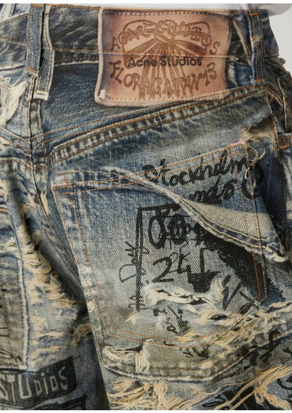 Super Baggy Fit Mavi Baskılı Jean Pantolon