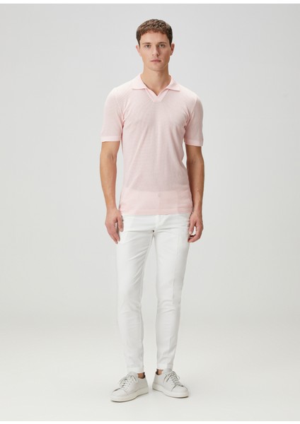 Açık Pembe Polo Yaka Kısa Kollu Triko
