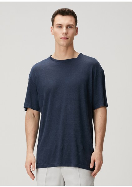 Lacivert Keten T-Shirt