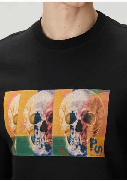 Siyah Kurukafa Baskılı T-Shirt