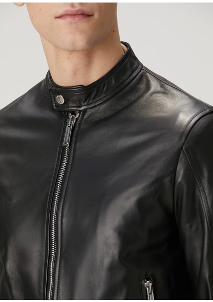 Siyah Deri Biker Ceket