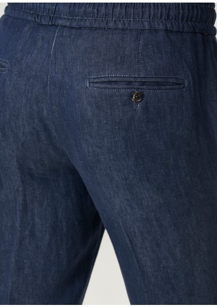 Lacivert Beli Kordonlu Keten Pantolon indirimleri