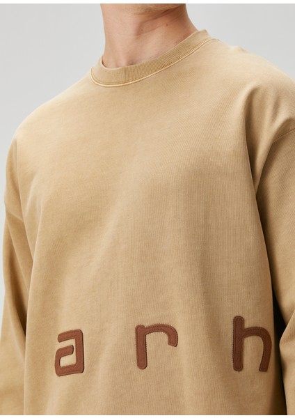 Felt Script Bej Sweatshirt