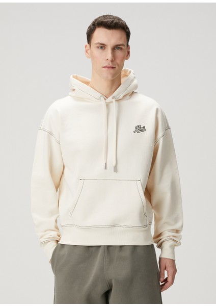 Kırık Beyaz Kapüşonlu Sweatshirt