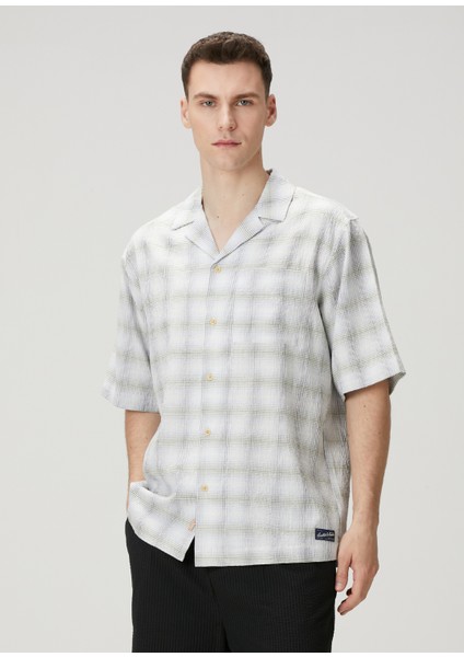 Relaxed Fit Açık Mavi Ekoseli Kısa Kollu Gömlek
