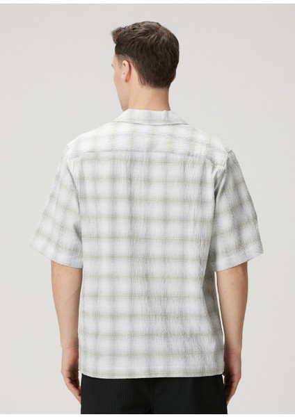 Relaxed Fit Açık Mavi Ekoseli Kısa Kollu Gömlek