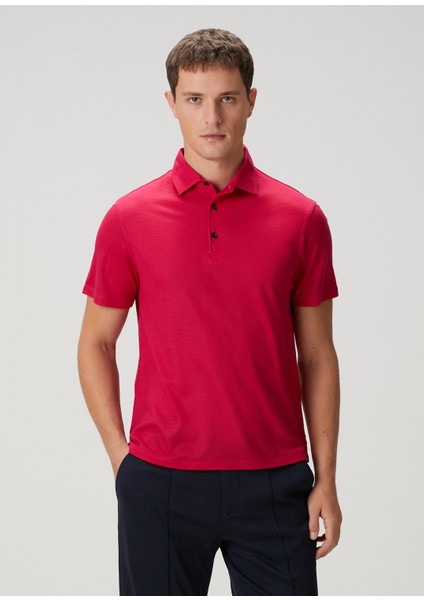 Pembe Polo Yaka Yün T-Shirt