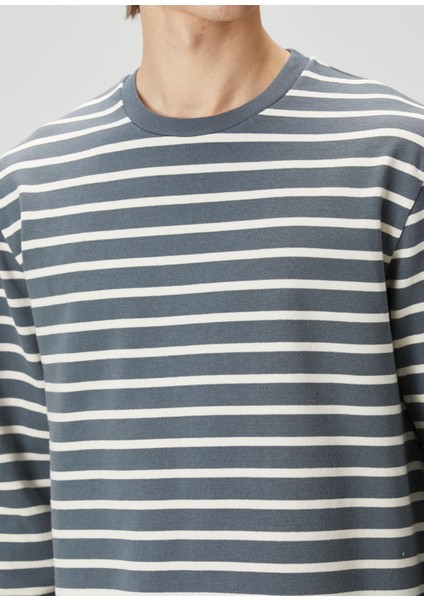 Mavi Beyaz Çizgi Desenli Uzun Kollu T-Shirt indirimleri