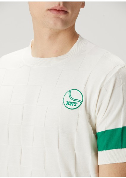 Beyaz Yeşil Logo Patchli Kısa Kollu Triko indirimleri
