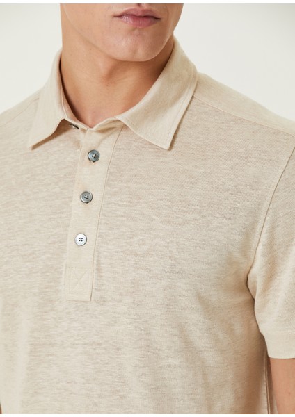 Açık Bej Polo Yaka Keten T-Shirt indirimleri