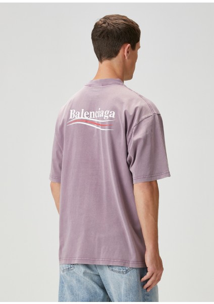 Medium Fit Political Campaign Mor T-Shirt fırsatları