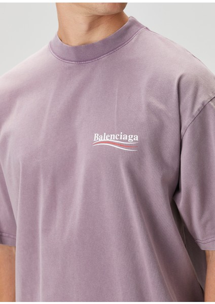 Medium Fit Political Campaign Mor T-Shirt indirimleri