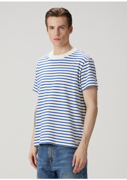 Bliss Mavi Beyaz Çizgi Desenli T-Shirt
