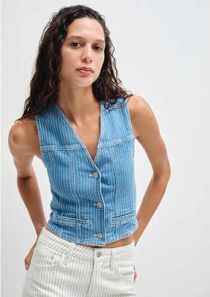 Merlin Akdeniz Çizgili Indigo Mavisi Jean Yelek 1110265-90565