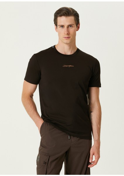 Kahverengi Logo Nakışlı T-Shirt