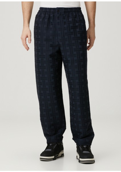 Loose Fit Weave Koyu Mavi Pantolon