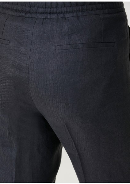 Antrasit Beli Kordonlu Keten Pantolon
