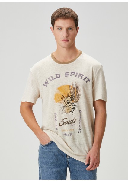 Ekru Baskılı T-Shirt