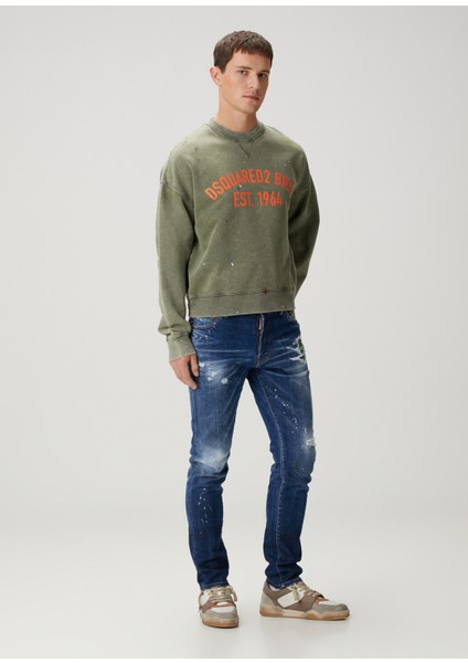 Boxy Fit Haki Logo Baskılı Sweatshirt fiyatları