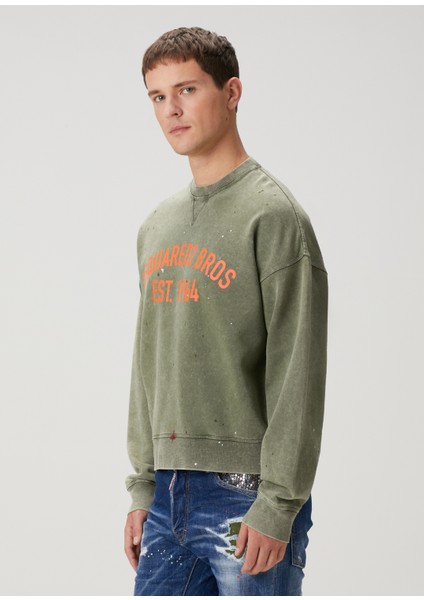 Boxy Fit Haki Logo Baskılı Sweatshirt modelleri