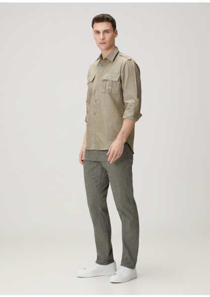 Haki Keten Jean Pantolon