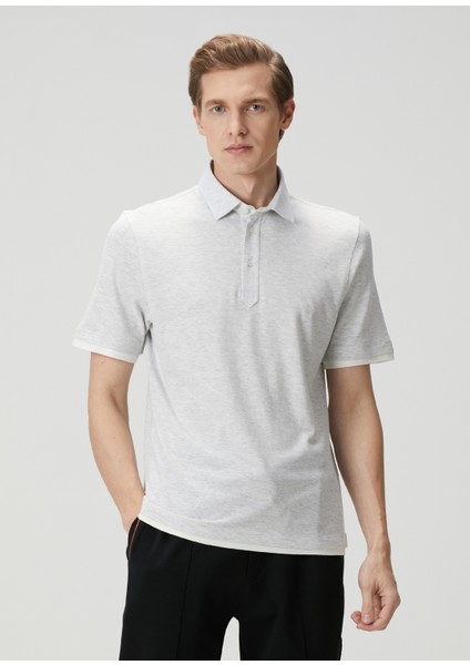 Açık Gri Polo Yaka Keten T-Shirt
