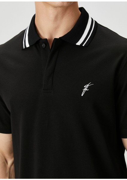Siyah Polo Yaka Kısa Kollu Triko