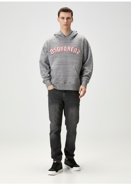 Gri Kapüşonlu Logolu Sweatshirt