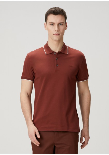 Kiremit Polo Yaka Logo Nakışlı T-Shirt