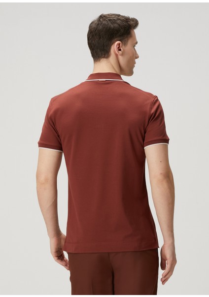 Kiremit Polo Yaka Logo Nakışlı T-Shirt fırsatları