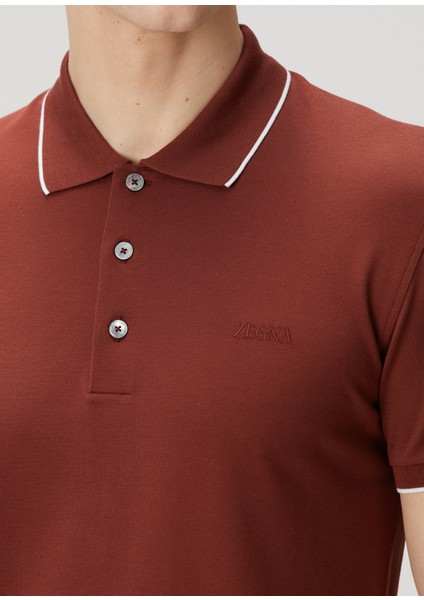 Kiremit Polo Yaka Logo Nakışlı T-Shirt indirimleri