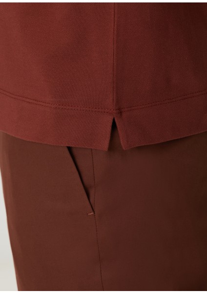Kiremit Polo Yaka Logo Nakışlı T-Shirt