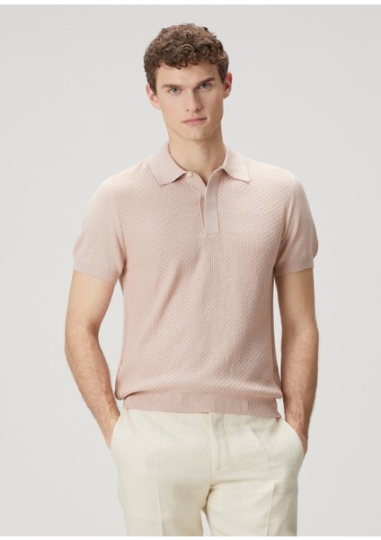 Açık Pembe Polo Yaka Kısa Kollu Triko