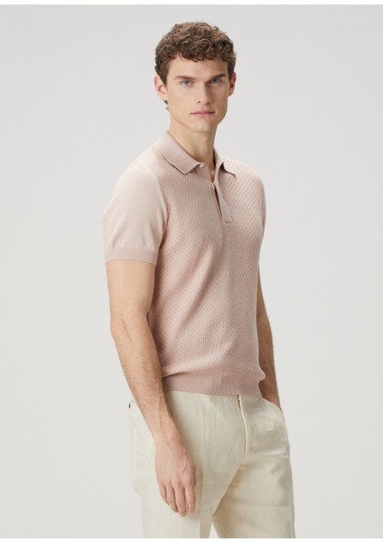 Açık Pembe Polo Yaka Kısa Kollu Triko modelleri