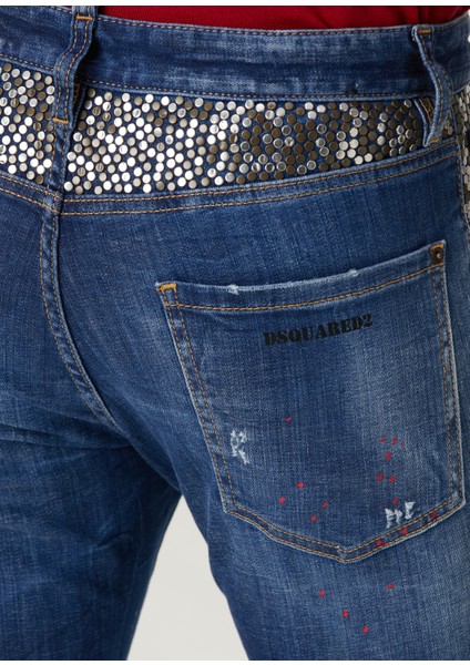 Skater Mavi Yıpratmalı Trok Işlemeli Jean Pantolon