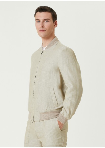 Bej Keten Bomber Mont modelleri